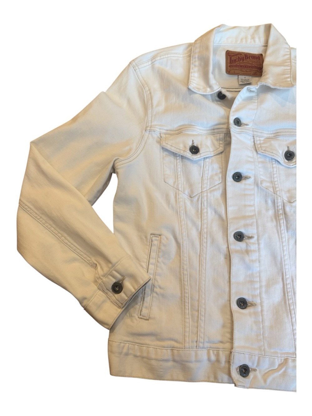 Vintage Lucky Brand Classic White Jean Jacket | Y2K Unisex Trucker Denim Small - Picture 3 of 12